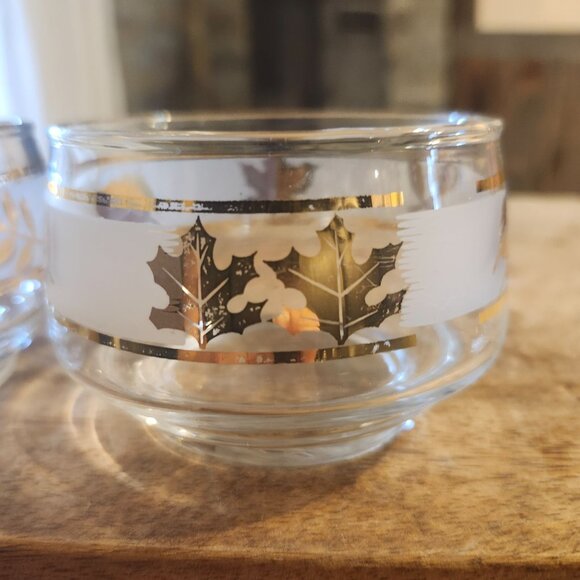 Vintage Libbey Golden Foliage Condiment Server 3 Bowl Metal Caddy MCM Party Set - Picture 8 of 11